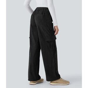 Halara Corduroy Cargo Pants Women XS Black Pockets Wide Leg Mid Rise Y2K Relaxed